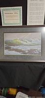 Framed print with COA and info sheet visible above