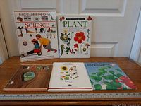 All five books upright on table