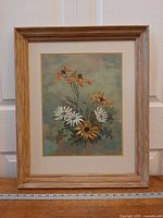 Full view of framed painting showing artwork, mat and frame