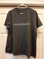 Full view of front of t-shirt on hanger