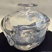 Angle view of entire clear free-form glass vase