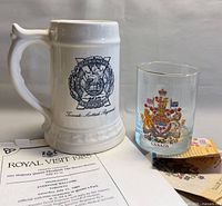 Mug, glass, and paper pieces together for scale and overview