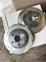 Top view showing both drilled and slotted rotors