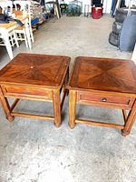 Pair of square end tables front view showing both tables