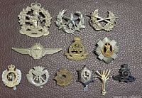 All 13 badges laid out to show fronts, materials and relative sizes