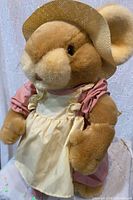 Front view of Ganz Little Cheesers mouse plush showing hat, dress, apron and overall condition