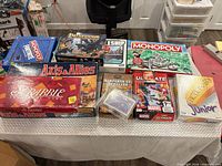 Overview of all boxed games on table