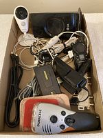 Overview of entire box showing all electronic items