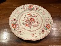 Top view of Mason’s Nabob salad plate showing full pattern and scalloped edge