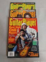 Stack of three Guitar Player magazines, top issue April 1995 Red Hot Chili Peppers cover