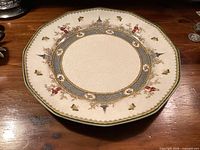 Front view of Mandarin dinner plate showing pattern and rim