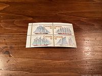 Full view of the mint block of four 12¢ Canada Sailing Ships stamps