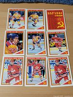 Fronts of nine O-Pee-Chee Russian hockey cards