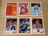 Fronts of six O-Pee-Chee 1991-92 Russian insert hockey cards
