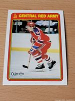 Front of 1990 O-Pee-Chee Sergei Fedorov rookie card showing player image and Central Red Army header