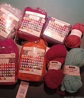 Group image of all fibre packs and yarn skeins