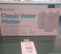 Front of retail box showing Santevia Classic Water Pitcher replacement filter pack