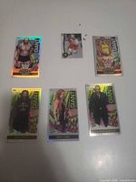 Group shot of all six Topps holographic foil cards laid out
