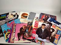 Group shot of all record albums spread on table