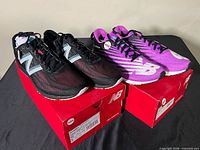 Both pairs of shoes on their boxes