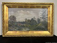 Full view of framed painting showing entire artwork and frame