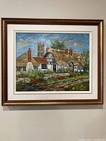 Framed oil painting close-up