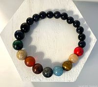 Top view of bracelet showing all multicolor gemstone beads