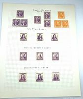 Full sheet view showing all mounted stamps and handwritten headings