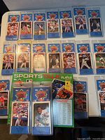 Overview of SportsTalk Player box and array of Baseball Talk cards in blue sleeves