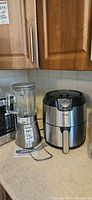 T-Fal air fryer beside Electrolux blender on countertop