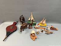 Group shot of all wooden items and bellows