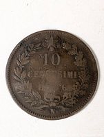 Reverse view showing denomination, wreath, date digits 186? and N mint mark