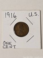 Front of cardboard flip showing obverse of 1916 Lincoln cent