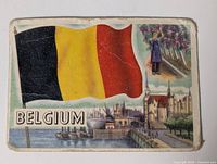 Front of Belgium collectible card showing flag and illustrations