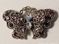 Front view of butterfly brooch showing stone arrangement and metal detail