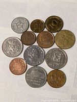 All twelve coins laid out on fabric