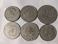 All six Mexican coins front side