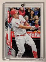 Front of Mike Trout Topps Active Leaders card in case