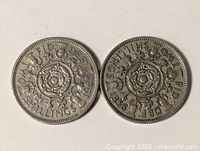 Both two-shilling coins obverse side