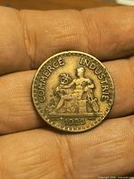 Obverse of 2 Francs coin showing COMMERCE INDUSTRIE legend and seated figure