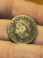 Obverse of 1970 Mexico 50 centavos coin showing Cuauhtémoc bust and legends