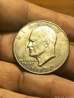 Obverse of 1972 Eisenhower dollar showing portrait, date, LIBERTY legend