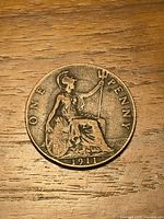 Reverse of coin showing Britannia and date 1911