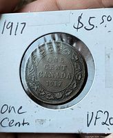 Reverse of 1917 Canada Large Cent showing ONE CENT CANADA 1917 within vine border