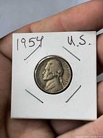 Obverse of 1954 Jefferson nickel in 2x2 holder