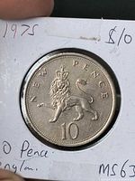 Reverse showing crowned lion and denomination 10 NEW PENCE