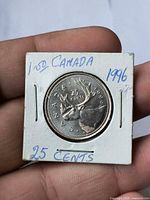Reverse of 1996 Canadian 25-cent coin showing caribou and date