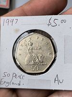 1997 UK 50p coin reverse with seated Britannia, in 2x2 holder