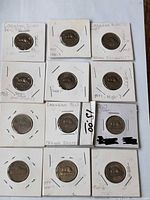12 Canadian nickels in 2x2 holders arranged for view
