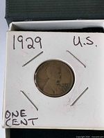 Obverse view of 1929 Wheat cent in 2x2 holder